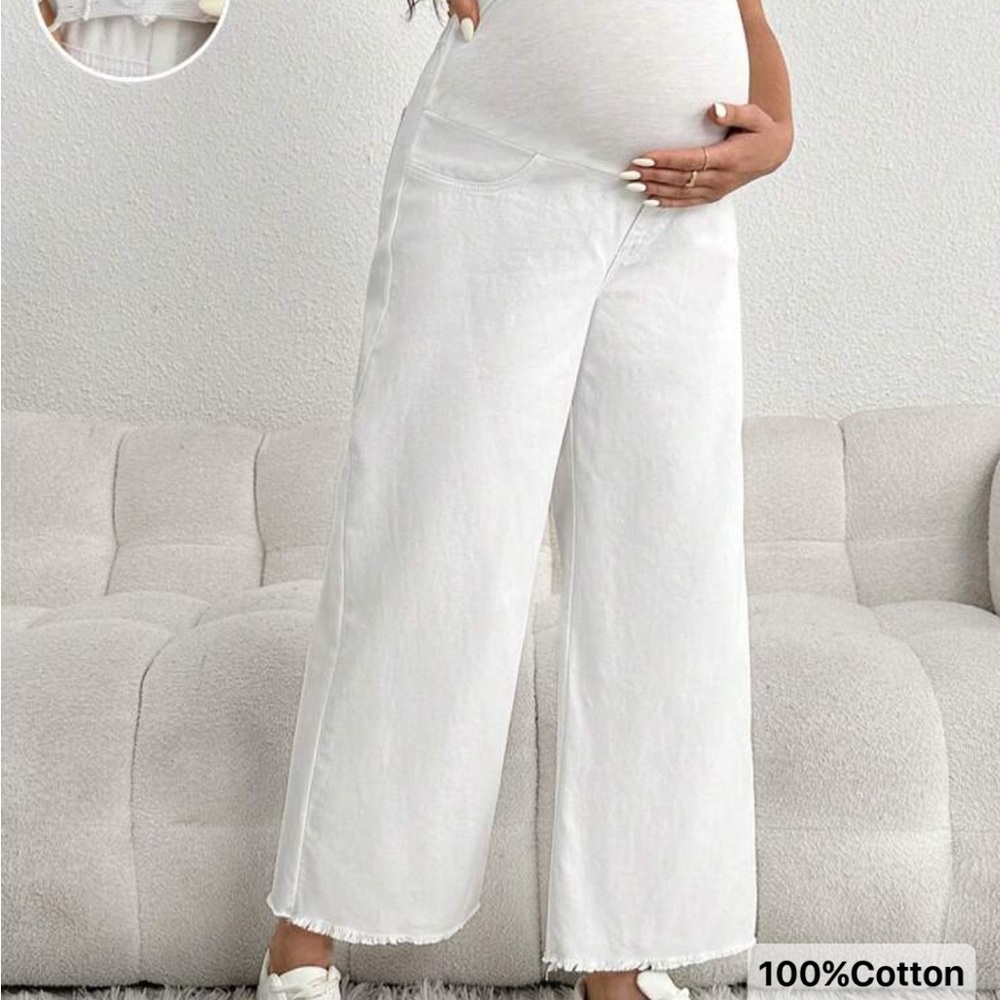 New - SHEIN White Maternity Wide Leg Jeans